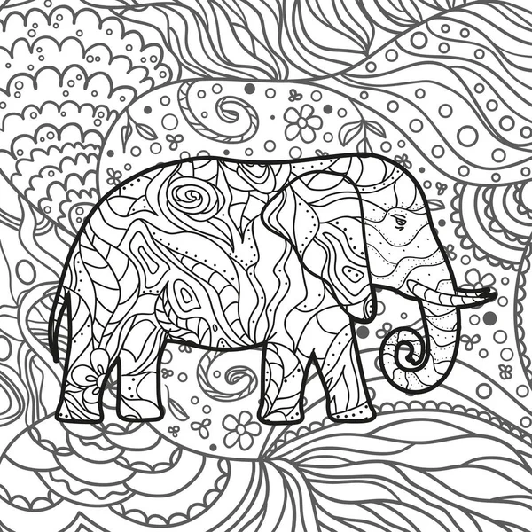 Kwadratowy Wzór Abstrakcyjnym Słoniem Ręcznie Rysowane Zwierzę Ozdobnymi Wzorami Projektowanie — Wektor stockowy