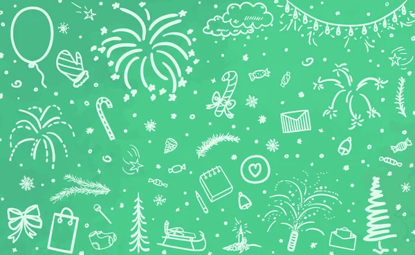Monochromer Urlaubshintergrund Handgezeichnete Weihnachtselemente Festliche Zeichen Und Objekte Auf Muster — Stockvektor