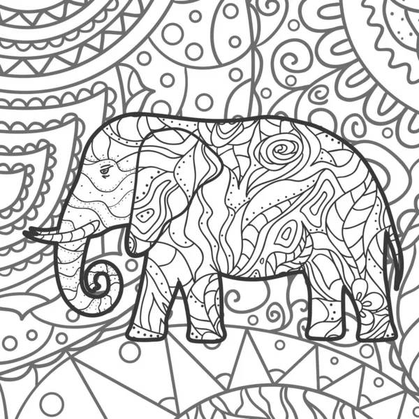 패턴입니다 모노크롬 벽지와 패턴을 코끼리 손으로 — 스톡 벡터