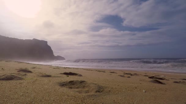 Paisaje Oceánico Olas Océano Atlántico Playa Norte Nazare Portugal — Vídeo de stock