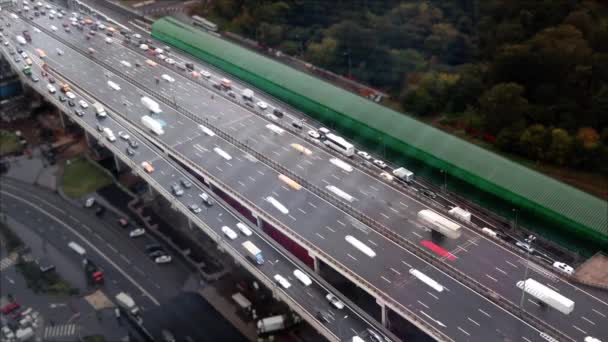 Widok Góry Autostrady Dużą Ilością Samochodów Efekt Tilt Shift — Wideo stockowe