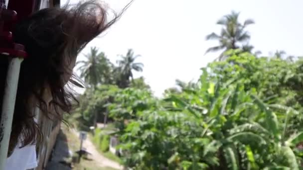 Una hermosa joven viaja a Sri Lanka en tren . — Vídeo de stock