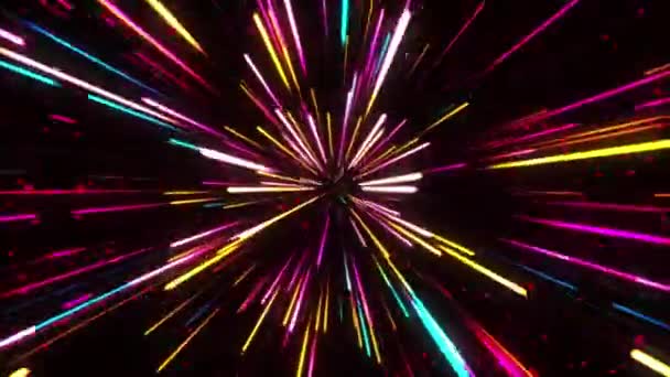 4k Fundo cósmico abstrato. Raios de néon brilhantes e linhas em movimento . — Vídeo de Stock