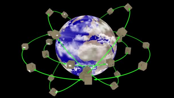 Видео Иллюстрация Доставка Всему Миру Посылки Вращаются Всему Земному Шару — стоковое видео