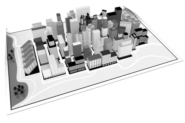 Illustration Färdplan Städer Skyskrapor Och Bostäder Placerade Kartan — Stockfoto