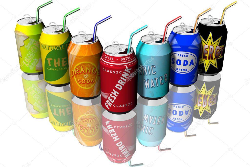 3D illustration. Soft drink, fresh and refreshing drinks. Suitable for summer.