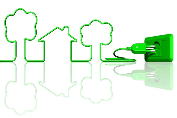 Ilustracja Wtyczka Gniazdo Zielony Ekologia Oszczędność Energii — Zdjęcie stockowe