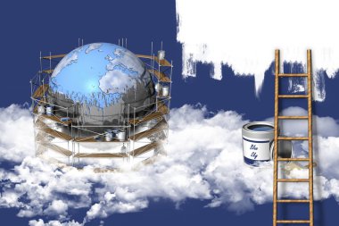 Üç boyutlu illüstrasyon. Dünya küresinin yeniden yapılandırılması ve yeniden yapılandırılması