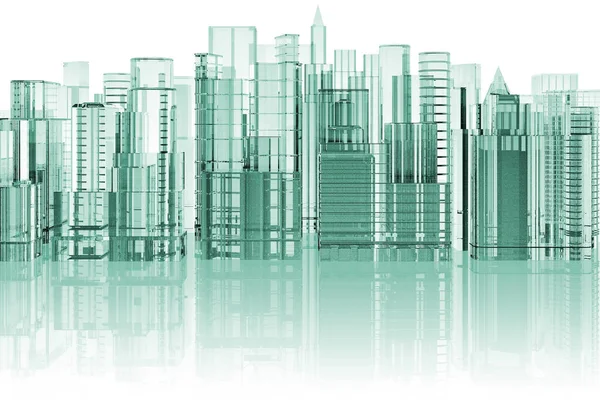 Illustratie Skyline Van Stad Een Witte Achtergrond Met Reflectie — Stockfoto