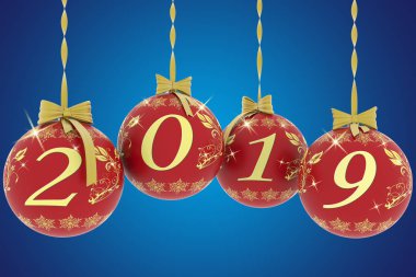 3D çizim. Yeni yıl 2019 Noel dekorasyon