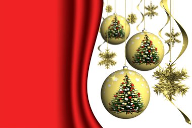 Noel. Noel dekorasyonu ile metin için yer. Beyaz ve kırmızı arka plan.