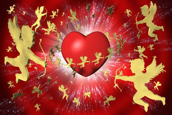 San Valentín Corazón Cupido Fondo Rojo —  Fotos de Stock