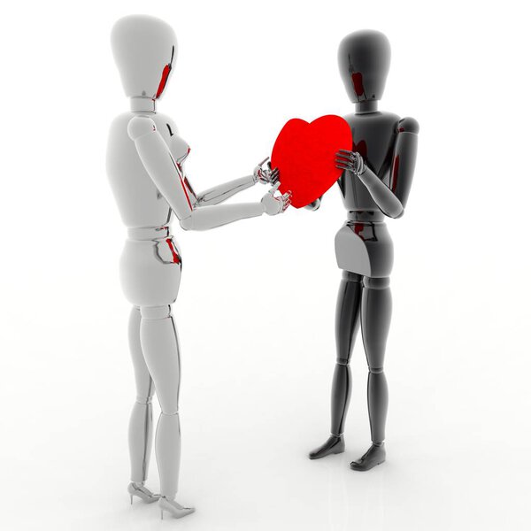 3D illustration. Love declaration. Boyfriend offers the heart on Valentine's day