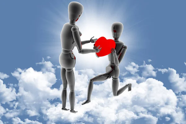 Ilustrace Vyjádření Lásky Nebi Mezi Mraky Přítel Nabízí Srdce Valentýna — Stock fotografie