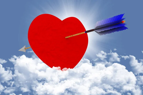 Ілюстрації Love Валентинів День Серце Пробите Стрілою Небі Хмарах Символізує — стокове фото