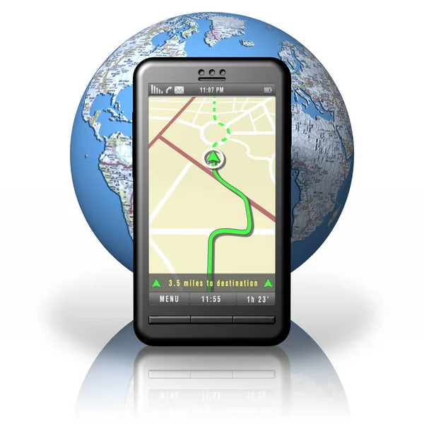 Ilustración Smartphone Con Aplicación Sistema Navegación Mapas Mapas Carreteras — Foto de Stock