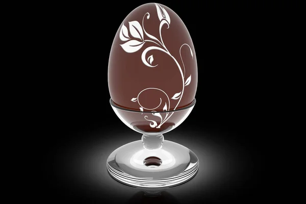 Ilustrace Čokoládové Velikonoční Vejce Zdobené Držákem Sklo Izolované Černém Pozadí — Stock fotografie