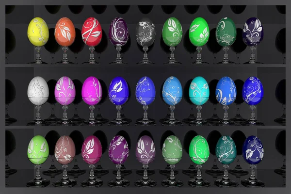 Obrázek Série Barevné Velikonoční Vajíčka Různými Odstíny Polici — Stock fotografie