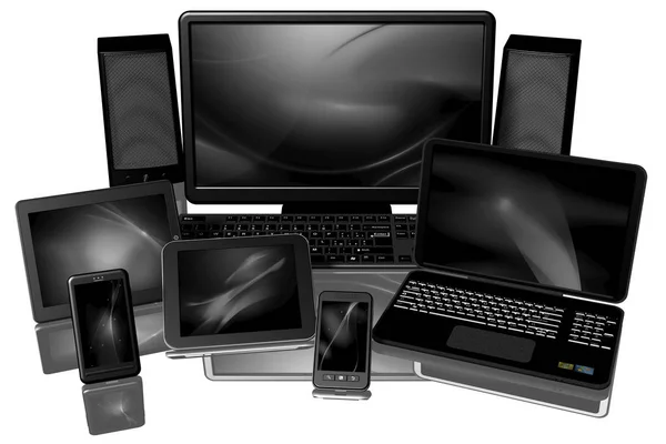 Equipo Informático Computadoras Computadoras Portátiles Teléfonos Inteligentes Tabletas Ilustración —  Fotos de Stock