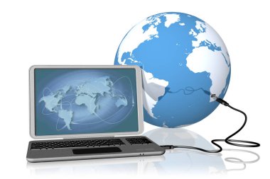 3d illüstrasyon. Küresel bağlantı. Internet ağ bağlantıları tüm dünyayı birbirine bağlıyor