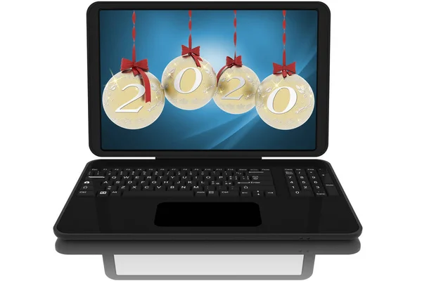 Illüstrasyon Bilgisayar Ekranında Noel Dekorasyon Yeni Yıla Geçiş Duyurdu — Stok fotoğraf
