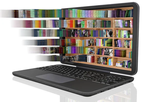 Illustration Library Lots Books Laptop Ebooks Electronic Books Available Download — Stock Photo, Image