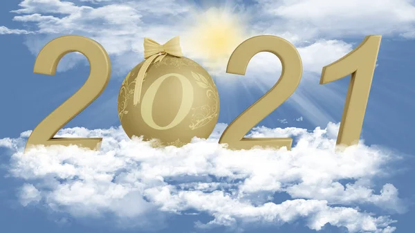 Illusztráció 2021 Éve 2021 Számokban Hogy Megünnepeljük Érkezését Felhők Között — Stock Fotó