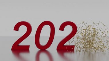 Sinema. 3 boyutlu illüstrasyon. Yeni yıl 2021. Sayıca 2021 yılbaşı. 2020 patlar ve 2021 oluşur.