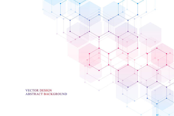 Hexagonal molecular structure for medical, science and digital technology design. Abstract geometric vector background.