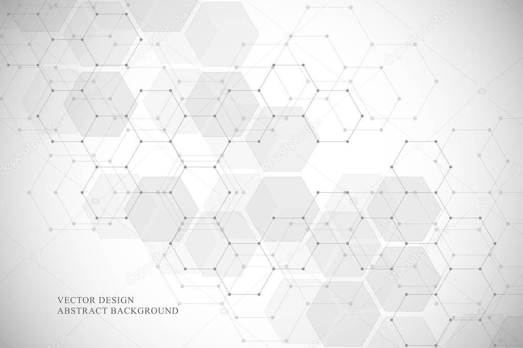 Hexagonal molecular structure for medical, science and digital technology design. Abstract geometric vector background.