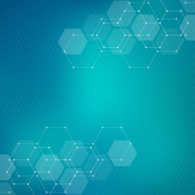 Altıgenlerin tıbbi geçmişi. Modern iletişim, tıp, bilim ve dijital teknoloji için tasarımın geometrik unsurları. Altıgen desen arkaplanı.