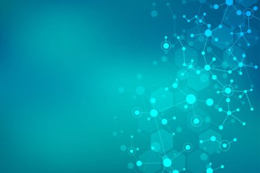 Moleküler yapısı arka plan ve iletişim. Arka plan molekülün Dna ile. Tıp, bilim ve dijital teknoloji kavramı ile bağlı çizgiler ve noktalar.