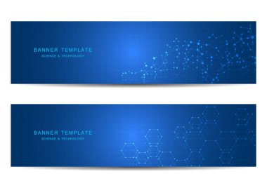 Moleküler yapısı arka plan ile teknolojik ve bilimsel afiş.