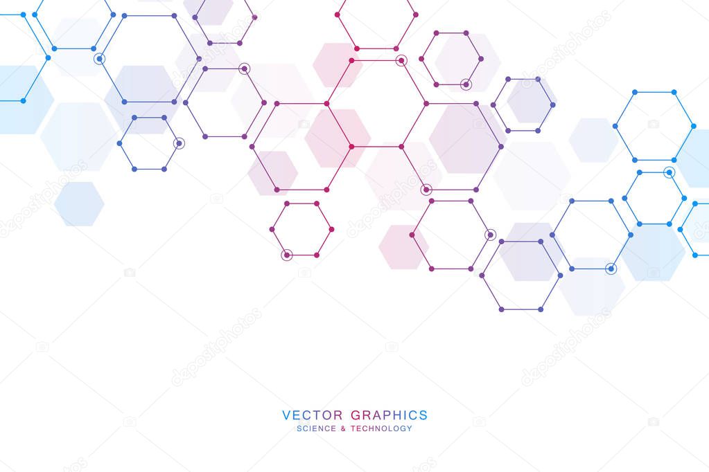 Science abstract background with hexagons and molecules.