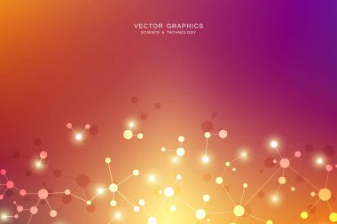 Moleküler yapı arka plan ve iletişim. Molekül DNA 'sından soyut bir arka plan. Bağlı çizgiler ve noktalarla tıbbi, bilim ve dijital teknoloji kavramı.