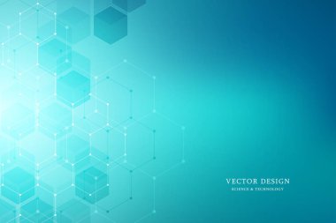 Vektör altıgenler tıp kökenli. Geometrik tasarım dijital teknoloji, bilim, tıp ve modern iletişim unsurları. Altıgen desen arka plan.