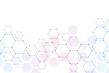 Tıbbi arka plan veya bilim tasarım. Moleküler yapısı ve kimyasal bileşikler. Geometrik ve poligonal arka plan.