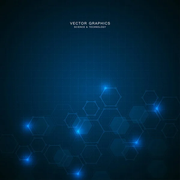 Fondo Tecnológico Con Hexágonos Estructura Molecular Compuestos Químicos — Vector de stock