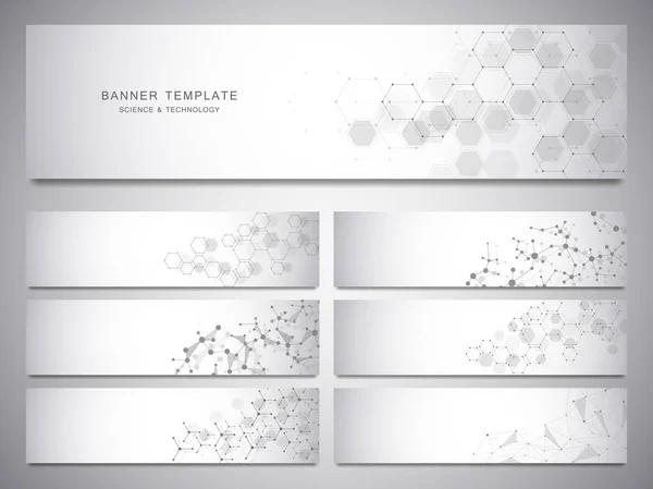 Großen Satz Von Wissenschafts Und Technologiebannern Molekulare Und Chemische Struktur — Stockvektor