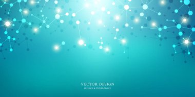 Moleküler yapı arka plan ve iletişim. Molekül DNA 'sından soyut bir arka plan. Bağlı çizgiler ve noktalarla tıbbi, bilim ve dijital teknoloji kavramı.