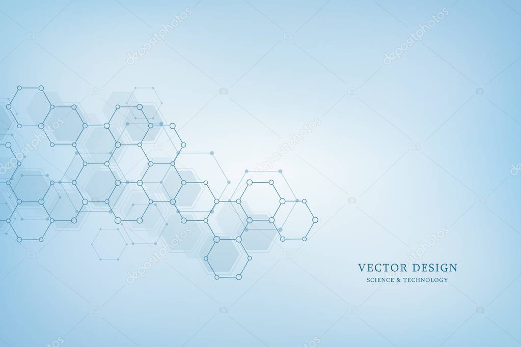 Vector geometric background from hexagons. Abstract molecular structure and chemical elements. Medical, science and technology concept.