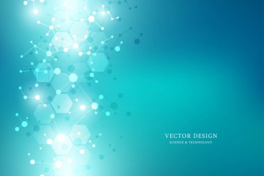 Moleküler yapı arka plan ve iletişim. Molekül DNA 'sından soyut bir arka plan. Bağlı çizgiler ve noktalarla tıbbi, bilim ve dijital teknoloji kavramı.