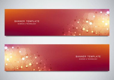 Vektör afiş tasarım tıp, bilim ve dijital teknoloji için. Moleküler yapısı arka plan ve bağlı çizgiler ve noktalar ile iletişim.