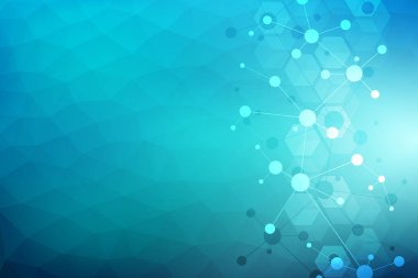 Moleküler yapı arka plan ve iletişim. Molekül DNA 'sından soyut bir arka plan. Bağlı çizgiler ve noktalarla tıbbi, bilim ve dijital teknoloji kavramı.