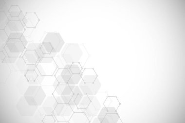 Altıgenlerin tıbbi geçmişi. Modern iletişim, tıp, bilim ve dijital teknoloji için tasarımın geometrik unsurları. Altıgen desen arkaplanı.