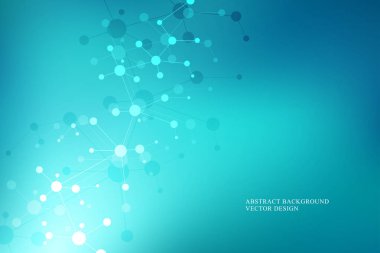 Moleküler yapı arka plan ve iletişim. Molekül DNA 'sından soyut bir arka plan. Bağlı çizgiler ve noktalarla tıbbi, bilim ve dijital teknoloji kavramı