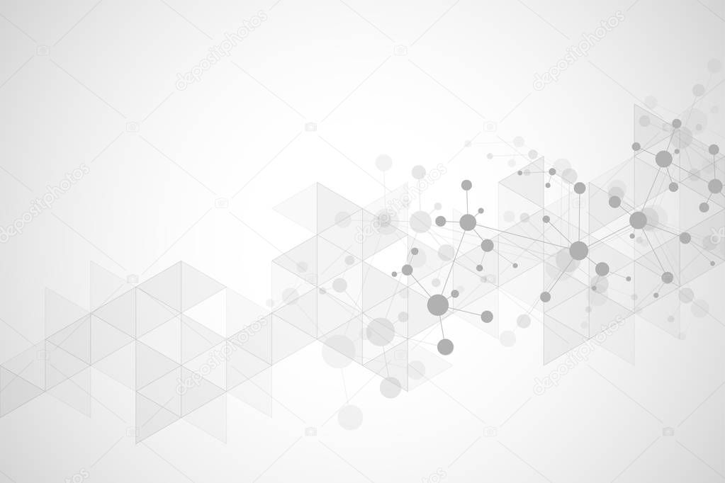 Molecular structure background and communication. Abstract background from molecule DNA. Medical, science and digital technology concept with connected lines and dots