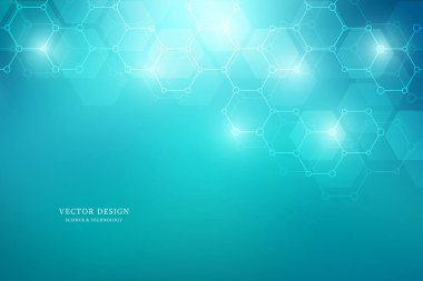 Soyut moleküler yapısı ve kimyasal elementler. Tıp, bilim ve teknoloji kavramı. Vektör altıgen yanarak bahislerin doğru geometrik kökenli.