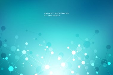 Moleküler yapı arka plan ve iletişim. Molekül DNA 'sından soyut bir arka plan. Bağlı çizgiler ve noktalarla tıbbi, bilim ve dijital teknoloji kavramı.