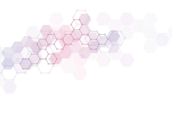 抽象分子结构和化学元素。医学、科学和数字技术的概念。矢量几何背景从六边形. — 图库矢量图片